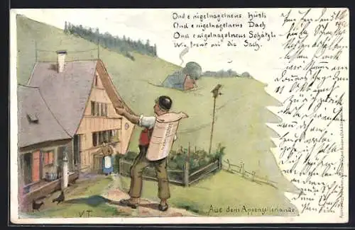 Künstler-Lithographie Appenzellerland, Schweizer kehrt heim zu seiner Frau