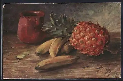 Künstler-AK A. Giesler: Ananas und Bananen