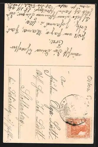 AK Glocke an einem Eichenast, schwarz-weiss-rote Schleife