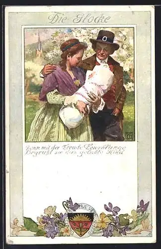 Künstler-AK Karl Friedrich Gsur, Deutscher Schulverein NR. 192, Denn mit der Freude Leierklänge begrüsst sie...