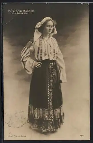 AK Prinzessin Elisabeth von Rumänien, Portrait in Tracht