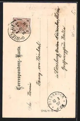 Lithographie Wien, Mariahilferkirche und Haydn-Denkmal