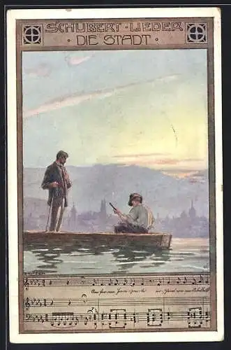 Künstler-AK Ernst Kutzer: die Stadt mit Franz Schubert Lied