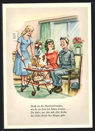 AK Soldat wird von zwei Frauen bedient