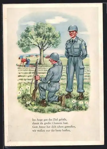 AK Soldaten beobachten eine Frau bei der Feldarbeit