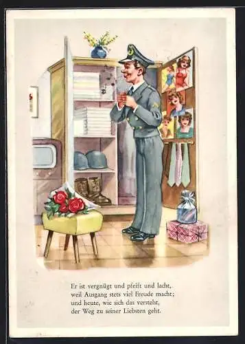 AK Soldat beim Umziehen an seinem Kleiderschrank