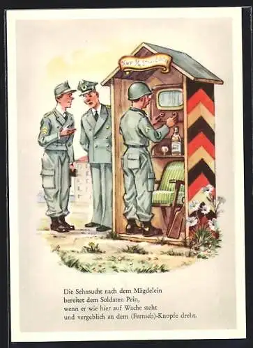 AK Soldat am Wachhäuschen dreht an den Knöpfen des Fernsehers