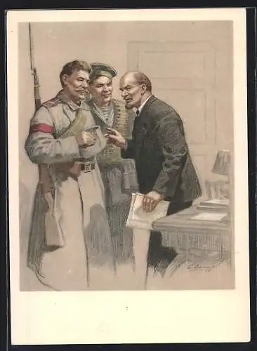 AK Lenin mit einem Soldaten und einem Matrosen