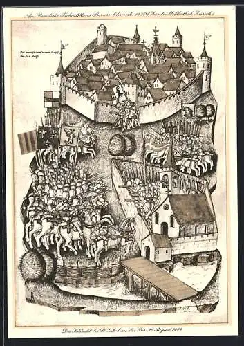 Künstler-AK Benedikt Tschachtlan: Schweizer Bundesfeier 1944, Für das Schweiz. Rote Kreuz, Schlacht bei St. Jakob 1444