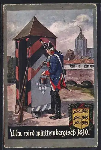AK Ulm / D., Soldat streicht das Wachhäuschen, Wappen