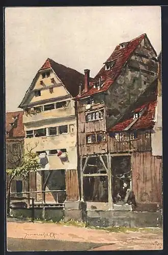 Künstler-AK J. Marschall: Alt-Ulm, Gerberhaus an der Blau