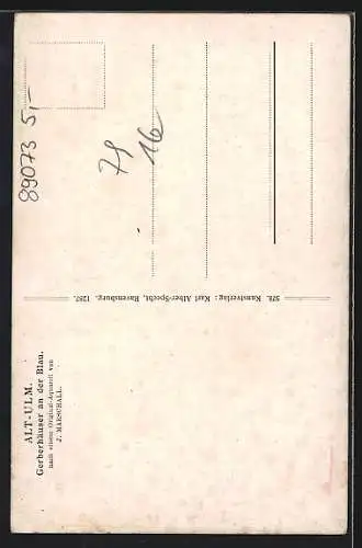 Künstler-AK J. Marschall: Alt-Ulm, Gerberhaus an der Blau