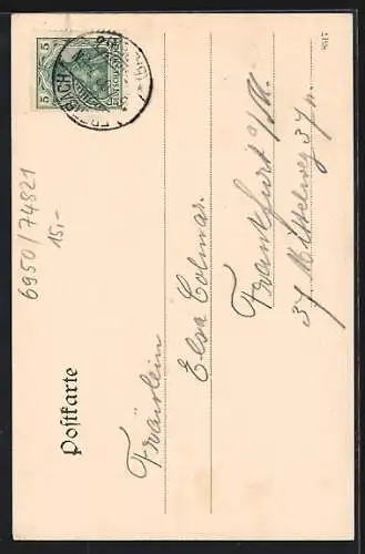 AK Mosbach i. Baden, Ortspartie mit Blick auf Kirche