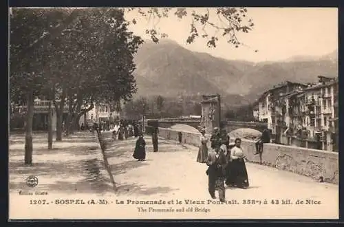AK Sospel, La Promenade et le Vieux Pont