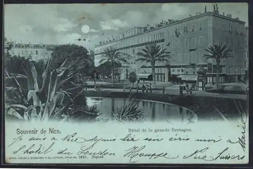 Mondschein-AK Nice, Hôtel de la Grande Bretagne et jardin au clair de lune