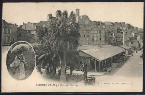 AK Cannes, Marché Forville et scène de marché avec palmiers