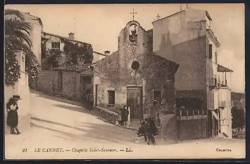 AK Le Cannet, Chapelle Saint-Sauveur et rue animée