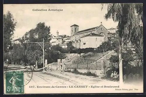 AK Le Cannet, Église et boulevard