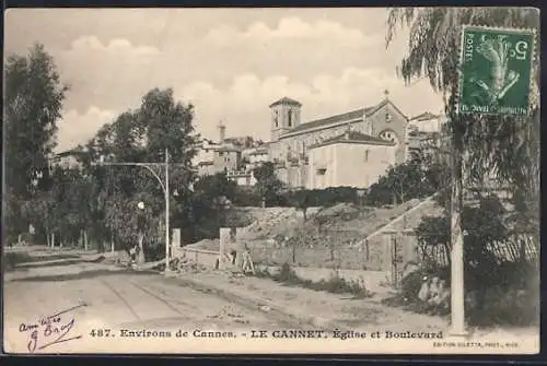 AK Le Cannet, Église et Boulevard