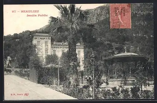 AK Beaulieu, Jardin Public avec kiosque et végétation luxuriante