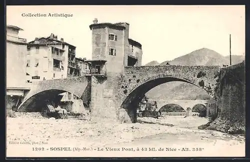 AK Sospel, Le Vieux Pont à 43 km de Nice, Alt. 358 m