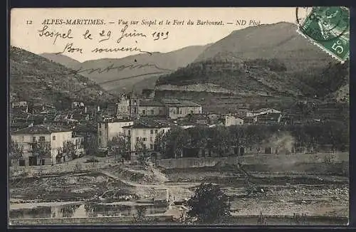 AK Sospel, Vue sur le Fort du Barbonnet et le village environnant
