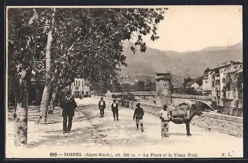 AK Sospel, La Place et le Vieux Pont