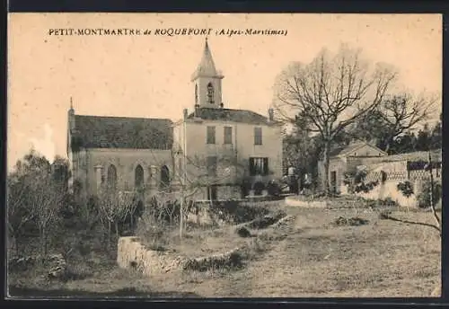 AK Roquefort, Église et jardin de Petit-Montmartre dans un cadre champêtre