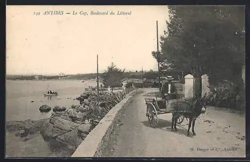 AK Antibes, Le Cap, Boulevard du Littoral avec charrette tirée par un cheval