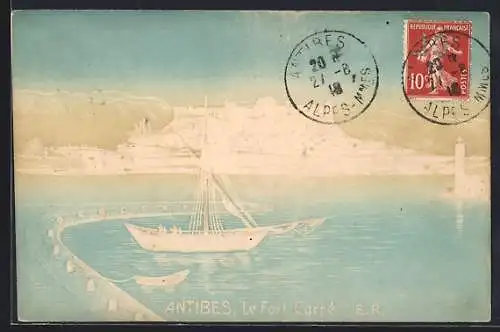 AK Antibes, Le Fort Carré et voilier au port