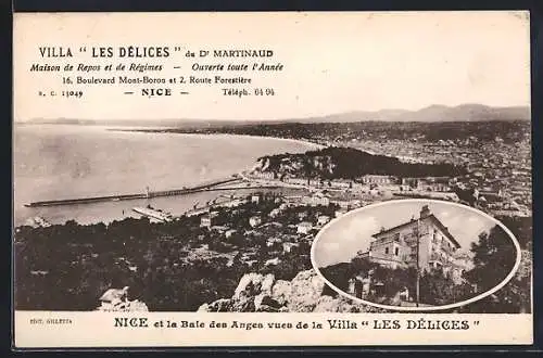 AK Nice, Vue de la Baie des Anges et de la Villa Les Délices