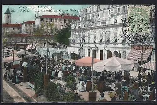 AK Nice, Le Marché au Cours Saleya avec foule animée et étals colorés