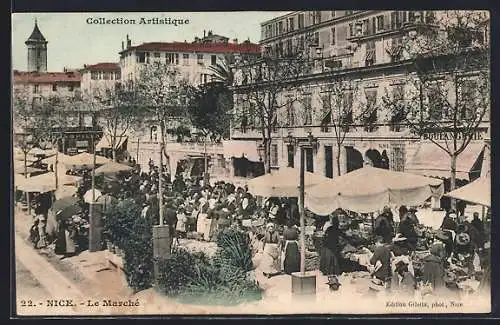 AK Nice, Le Marché animé avec foule et étals colorés