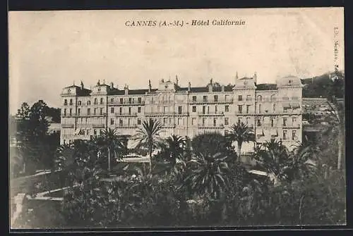 AK Cannes, Hôtel Californie et jardin avec palmiers