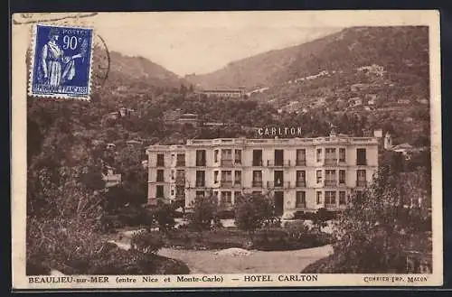 AK Beaulieu-sur-Mer, Hôtel Carlton entouré de collines verdoyantes