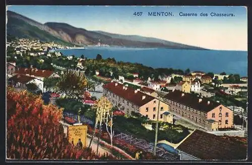AK Menton, Caserne des Chasseurs avec vue sur la mer et les collines environnantes