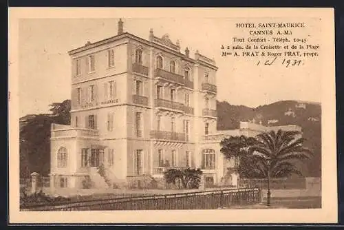 AK Cannes, Hôtel Saint-Maurice et jardin ombragé près de la Croisette et de la plage