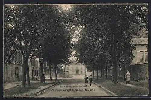 AK Beaumont-sur-Oise, L`Avenue Carnot et la Rue de Paris