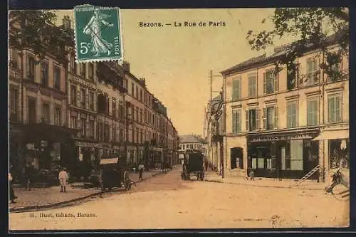 AK Bezons, La Rue de Paris et scènes de rue animées