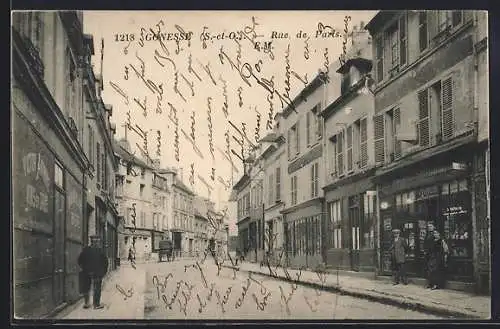 AK Gonesse, Rue de Paris avec passants et boutiques
