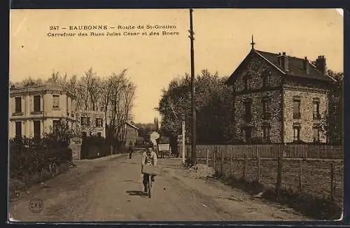 AK Eaubonne, Route de St-Gratien au carrefour des Rues Jules César et des Boers