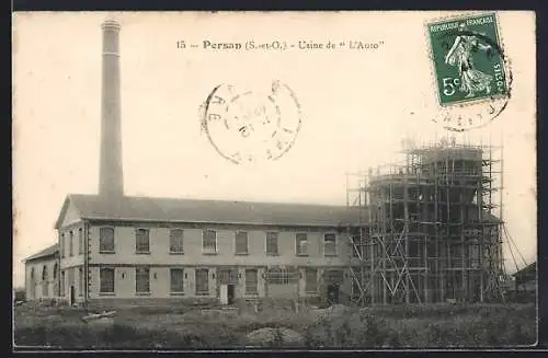AK Persan, Usine de L`Auto avec cheminée et échafaudages en construction