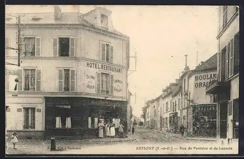 AK Ermont, Rue de Pontoise et de Lanmots avec Hôtel Restaurant et boulangerie