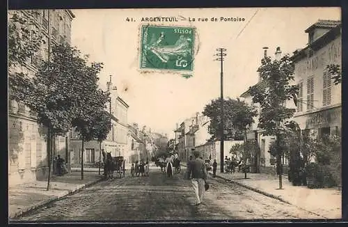 AK Argenteuil, La rue de Pontoise animée avec passants et chevaux