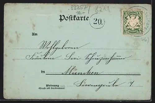 Mondschein-AK Gstadt a. Chiemsee, Uferpartie mit Ruderboot und Kirche