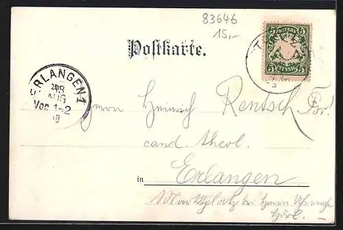 Künstler-AK Tölz, Ortsansicht Krankenheil mit Benedictenwand