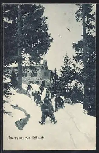 AK Oberaudorf, Rodler auf verschneitem Brünstein