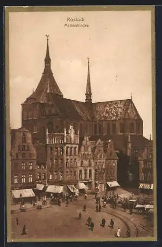 AK Rostock, Marienkirche aus der Vogelschau
