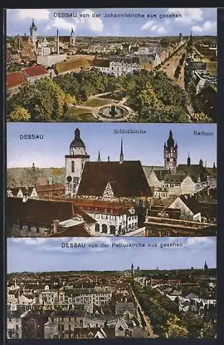 AK Dessau, Ortspartie mit Parkanlage, Schlosskirche, Rathaus
