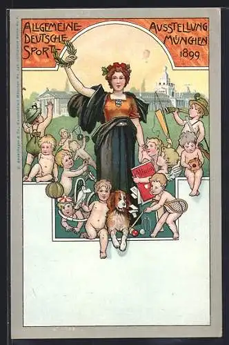 Lithographie München, Allg. Dt. Sport-Ausstellung 1899.